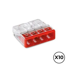 Wago Conector Rápido 4 Vías, Máximo 2,5 mm², Transparente/Rojo, 10 Unidades Precio: 4.79000038. SKU: B1FGZ7JCXN