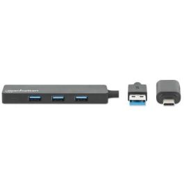 MANHATTAN Hub USB 3.0 de 4 Puertos Tipo-C / Tipo-A, 5 Gbit/s, Negro para Windows/Mac/Linux