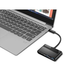 Lenovo Hub USB-C de 4 Puertos con USB 3.0 y USB-C para Portátiles, Conecta Ratón, Teclado y Dispositivos USB