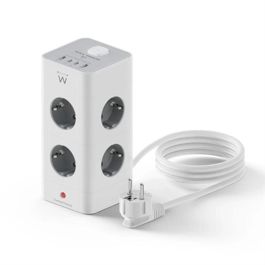 Ewent Ew3864 Regleta de Sobremesa 8 Tomas Schuko, 2 USB-A y 2 USB-C PD 20W, con Interruptor y Protección Sobrecarga. Diseño Torre