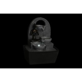 DKD Home Decor Fuente Decorativa LED de Resina Tema Yoga Indio Gris y Negro Desmontable Pack de 2 Unidades 15x20x24 cm