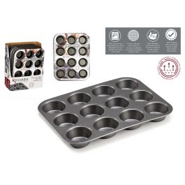 Kinvara Molde Cocina Metal Antiadherente para 12 Magdalenas/Muffins, 26x20 cm, Gris Oscuro, Apto Horno (Set de 24)
