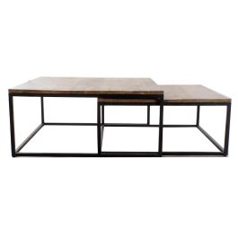 DKD Home Decor Mesa Centro Loft Marron Negro Metal Mango 90 x 40 x 90 cm Set de 2