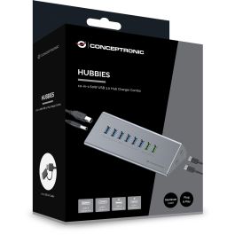 Conceptronic HUBBIES18G Hub USB-A 3.0 / USB-C con 6 x USB-A 3.0 y Ethernet Gigabit Gris