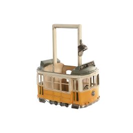 DKD Home Decor Botellero Vintage de Metal Tranvía Amarillo Blanco 17 x 37 x 28 cm
