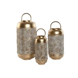 DKD Home Decor Portavelas Set de 3 Metal Dorado Blanco 25 x 49 x 25 cm