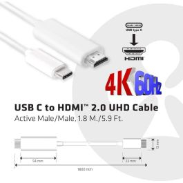 Club3D Cable USB 3.1 Tipo C a HDMI 2.0 UHD 1.8m Activo Macho/Macho