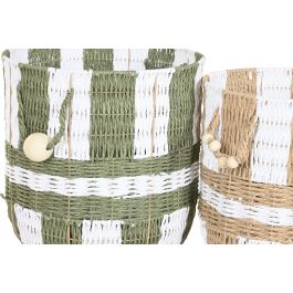 DKD Home Decor Cesta Tropical Set de 2 (2 Unidades) Verde Crema Fibra 36 x 36 x 36 cm