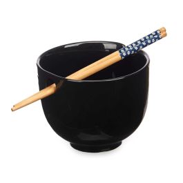 Kinvara Bowl Porcelana Asiatico Negro con Palillos Bambu 24x10.7x13.3 cm (Set de 12)