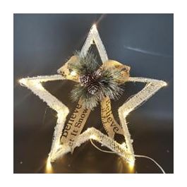 DKD Home Decor Decoración Luminosa Navidad Moderna Estrella LED Pilas AA Blanco Verde 40x40 cm (2 Unidades)