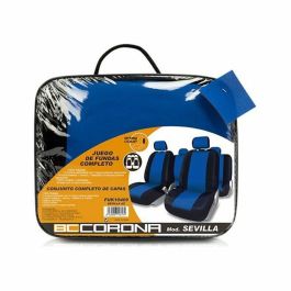 FUK10409 Juego Completo Fundas Asientos Coche Universal Sevilla Azul | Para 5 Asientos, 11 Piezas, Compatible Airbag