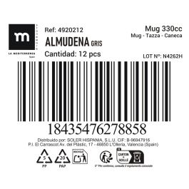 La Mediterranea Mug 330 cc Gris "Almudena" - 8.5 x 11 x 12.5 cm (36 Unidades)
