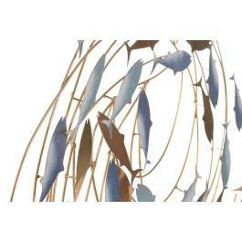 DKD Home Decor Decoración Pared Mediterráneo Azul Dorado Metal Peces 60 x 5 x 71 cm (2 Unidades)
