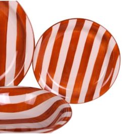 DKD Home Decor Vajilla de Gres Mediterraneo con Rayas, Set de 18 Piezas, Multicolor Azul Amarillo Rojo, Apta Lavavajillas y Microondas