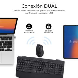 Subblim SUBKBC-DCOPW2 Teclado y Ratón Combo Dual Prowave Office Ergonómicos Inalámbricos Bluetooth 5.3 USB Recargables Teclas Silenciosas Negro