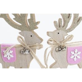 DKD Home Decor Figura de Navidad Reno Alpina de Madera Marrón Rosa 4x19x12 cm (12 Unidades)