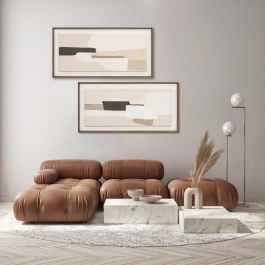 DKD Home Decor Cuadro Abstracto Beige Blanco 4 x 50 x 100 cm (2 Unidades) Lienzo y PS