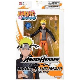 Bandai Figura Anime Heroes Naruto Shippuden Naruto Uzumaki Batalla Final 17 cm con manos extra, amarillo y negro