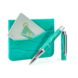 Belius Cocktails Mojito Bolígrafo y Cartera de Aluminio Verde Plateado con Relieve, Tinta Azul, Caja Diseño