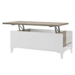 Mesa de centro con tapa elevable - Roble y decoración blanca - L 100 x P 50/72 x H 42/55 cm Precio: 137.50000044. SKU: B17Z78MY76