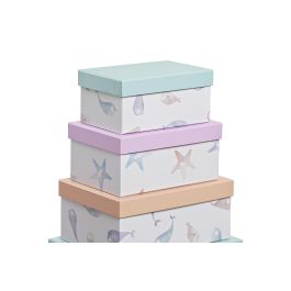 DKD Home Decor Caja Kids de Almacenaje Cartón Ballenitas Azul Lila 33.5x15.5x43.5 cm Set 10 Piezas