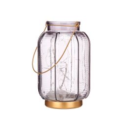 Farol LED Giftdecor Antracita 14x22x14 cm, Vidrio, Gris/Oro, 20 LED (6 Unidades)