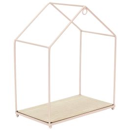 Home Deco Factory Juego de 3 Estantes Casa Rosa para Colgantes Rosa Metal y Madera 23x13x28 cm
