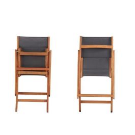 Conjunto de 2 sillas de madera de acacia FSC y textilene - Gris Conjunto de 2 sillas de madera de acacia FSC y textilene - Gris