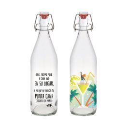 Inde Botella Vidrio Decorada Chistes 1L 8.6x8.6x31cm (12 Unidades)