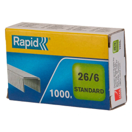 Rapid Grapas 26/6 mm Galvanizada Caja de 1000 Unidades Confort Alambre Flexible (hasta 20 hojas)