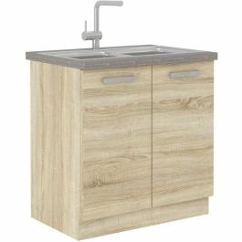 LASSEN Mueble bajo de cocina bajo fregadero L 80 cm - Decoración roble claro Sonoma