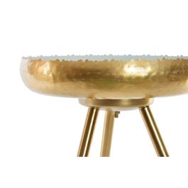 DKD Home Decor Mesita Auxiliar Moderna de Metal Azul Dorado Lacado Desmontable Doble Cara 43x43x61 cm