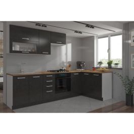 LASSEN Cocina de esquina completa 240x165 cm con encimera - Gris Matera LASSEN Cocina de esquina completa 240x165 cm con encimera - Gris Matera