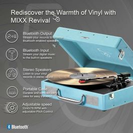 Mixx Audio AAALT65870 Tocadiscos de Vinilo Revival 55 Estéreo Integrado 3 Velocidades Bluetooth Salida RCA Azul