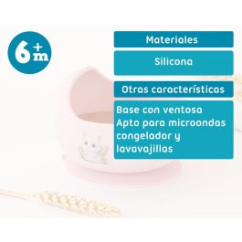 KioKids Cuenco Silicona Bebé Antideslizante con Ventosa Rosa - Lovely Friends, Apto Microondas/Lavavajillas, +6 Meses, 100% Grado Alimenticio, BPA Free