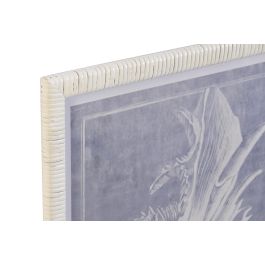 DKD Home Decor Cuadro Mediterráneo con Diseño de Caracolas, Azul y Blanco, en Cristal y Ratán, 60x50x2 cm. Set de 4 Unidades.