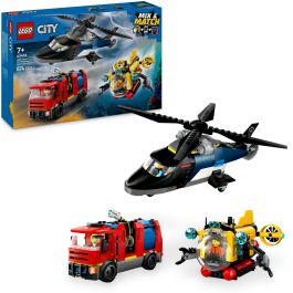 LEGO 60462 City Set de Construcción: Helicóptero, Camión de Bomberos y Submarino Modular - Juguete Infantil 7+ Años