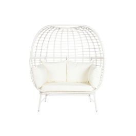 DKD Home Decor Sillón de 2 Plazas para Terraza y Jardín de Ratán Sintético y Acero con Cojines Desmontable Blanco 130x68x146 cm DKD Home Decor Sillón de 2 Plazas para Terraza y Jardín de Ratán Sintético y Acero con Cojines Desmontable Blanco 130x68x146 cm