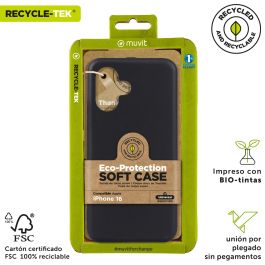 Muvit Funda Recycletek para Apple iPhone 16 - Fabricada 100% con Materiales Reciclados y Reciclable, Protección Sostenible