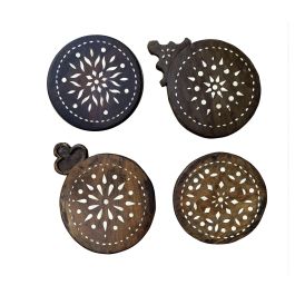 DKD Home Decor Centro de Mesa Marron Marfil Teca y Hueso Taracea Antiguo Surtido 26 x 26 x 4 cm (2 Unidades)