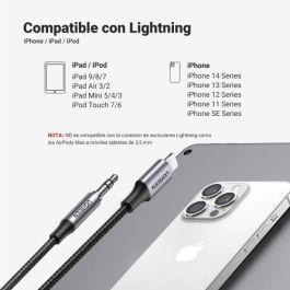 UGREEN 70509 Cable de Teléfono Móvil Plata 1 m Lightning a Jack 3,5mm