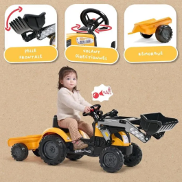 Falk Tractor de Pedales Mighty Builder con Remolque Amarillo 100% Fabricado en Francia 50% Plástico Reciclado 2+ Años
