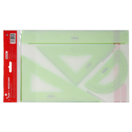 Safta Juego de Reglas Flexible Escuadra Cartabón con 3 Colores
