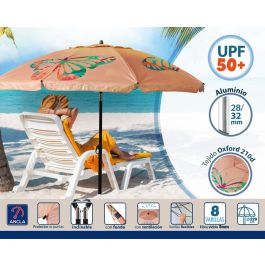 Atosa Sombrilla De Playa Reclinable De Aluminio Modelo Con Upf 50+ Rosa 220 cm 28-32 mm Rosa