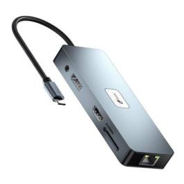 Docking USB Tipo-C Leotec LEDS03/ 3xUSB/ 1xUSB Tipo-C PD/ 1xHDMI 4K/ 1 xDisplayPort/ 1xVGA/ 1xAudio/ 1xRJ45/ 1xLector Tarjetas SD y MicroSD/ Gris
