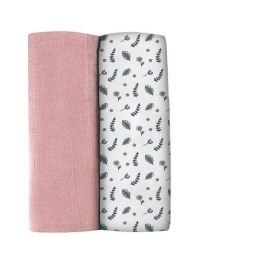Beaba Arrullos Muselina Algodón Orgánico Oekotex XXL 120x120cm - Pack 2 Suaves, Absorbentes y Transpirables Rosa Viejo / Campo Floral