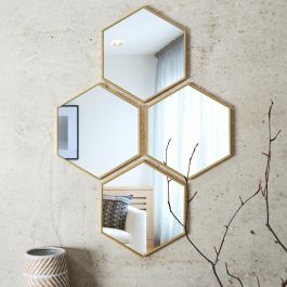 Juego De 4 Espejos Hexagonales Home Deco Factory Juego De 4 Espejos Hexagonales Home Deco Factory