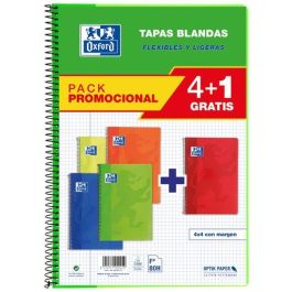 Oxford Cuaderno Espiral 80H Folio 4x4 mm con Margen Tapa Blanda Pack 4+1 Ud Colores Vivos Precio: 13.50000025. SKU: S8414326