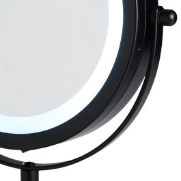 Day Espejo LED Doble Cara 5 Aumentos Iluminado 17 Bombillas Rotación 360º Negro Mate Altura 33 cm Diámetro 17.5 cm