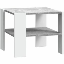 Mesa de centro PILVI con 2 bandejas - Estilo contemporáneo - Partículas de melamina - Decoración blanca y hormigón claro - L 55 x P 55 x H 45 cm